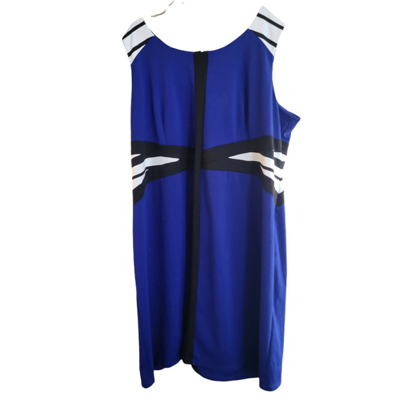 Catherines Plus 4x Dress Blue Black White Sleeveless Professional Knee Length - Picture 6 of 10